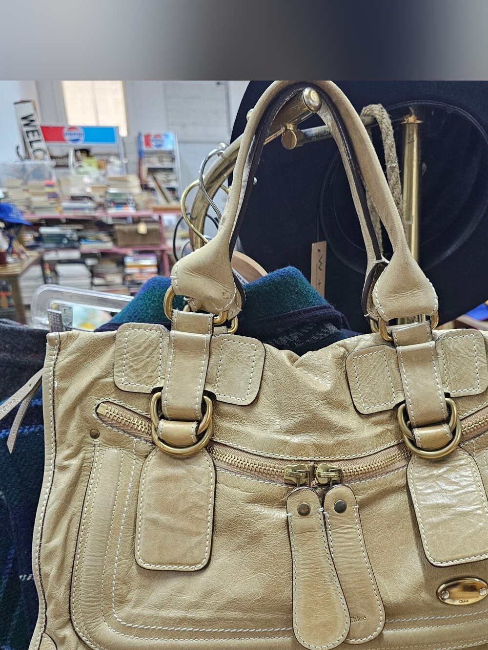 Chloe Bay Tan Beige Leather Tote Bag Purse